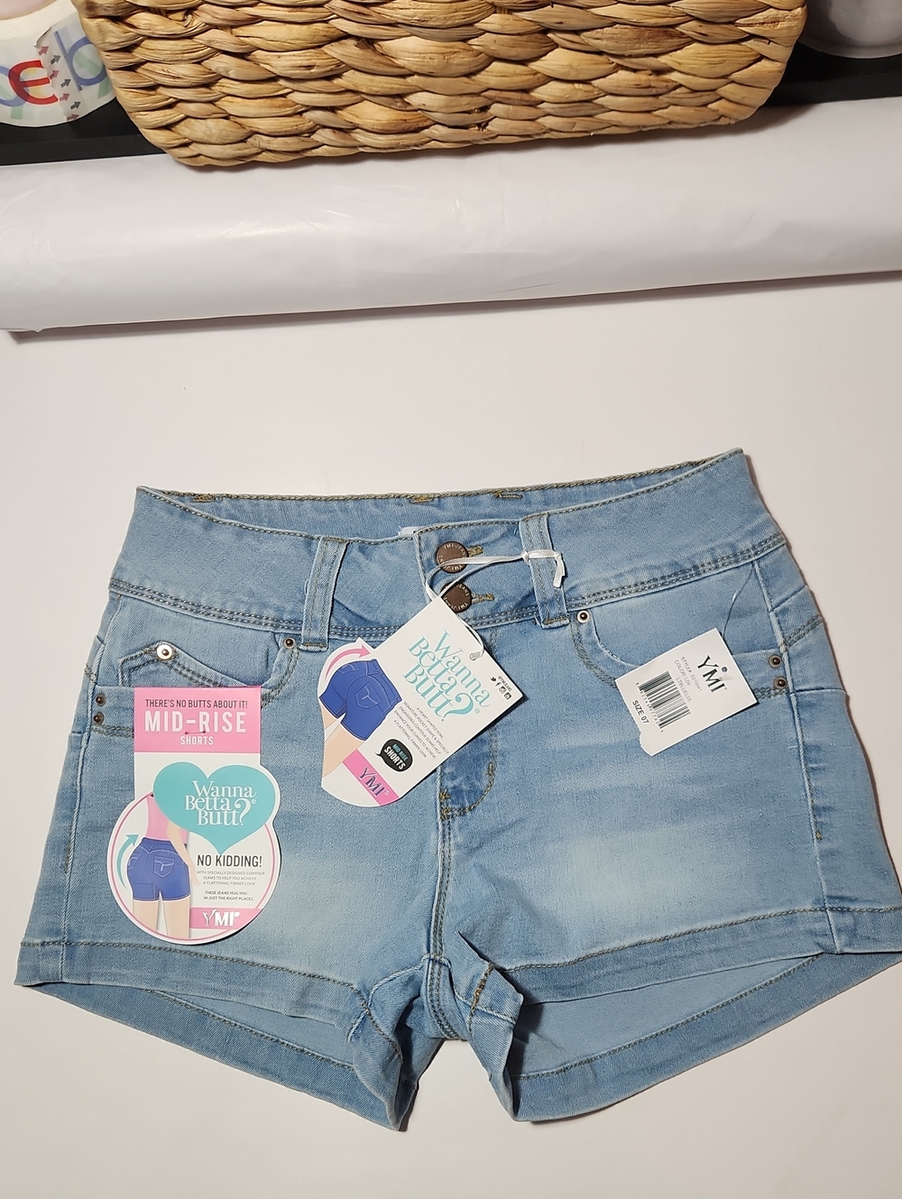 Junior size seven YMI Mid-Rise Light Blue Denim Shorts